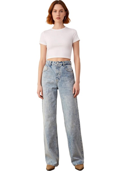 Kadın Wide Leg Yüksek Bel Denim Pantolon Fonksiyonel Dayanıklı Kaliteli Konforlu Estetik Şık