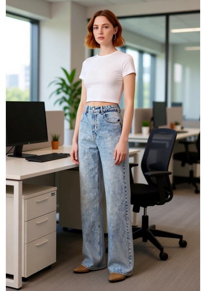 Kadın Wide Leg Yüksek Bel Denim Pantolon Fonksiyonel Dayanıklı Kaliteli Konforlu Estetik Şık modelleri