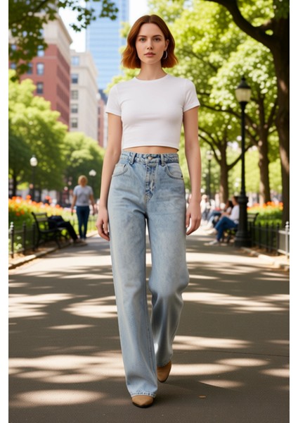 Kadın Wide Leg Yüksek Bel Denim Pantolon Fonksiyonel Dayanıklı Kaliteli Konforlu Estetik Şık fırsatları