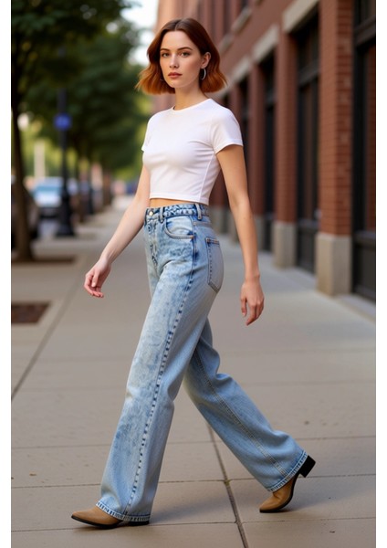 Kadın Wide Leg Yüksek Bel Denim Pantolon Fonksiyonel Dayanıklı Kaliteli Konforlu Estetik Şık indirimleri