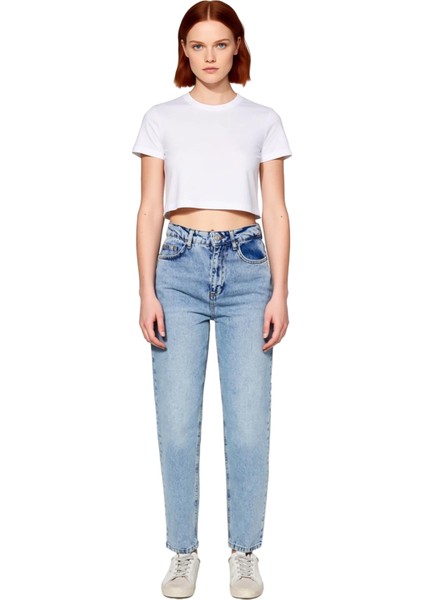 Kadın Açık Yüksek Bel Dar Paça Mom Jean Pantolon Fonksiyonel Dayanıklı Kaliteli Konforlu Şık fırsatları