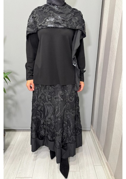 Dantelli Etek Bluz Takım Siyah(Payetli) 38219 modelleri
