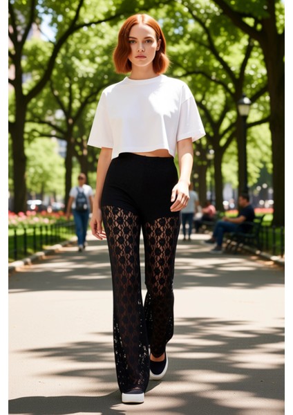 Kadın Dantel Detaylı Flare Pantolon Fonksiyonel Dayanıklı Kaliteli Konforlu Estetik Modern fiyatları