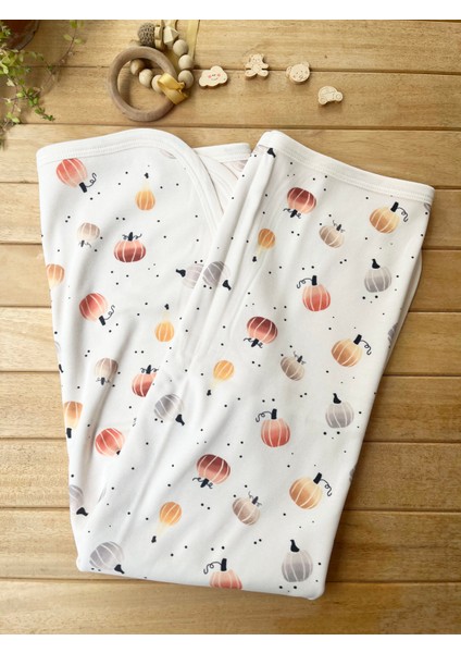 Bubbles Naturel Organik Pamuklu 80 x 85 cm Çift Kat Penye Bebek Battaniye Balkabağı