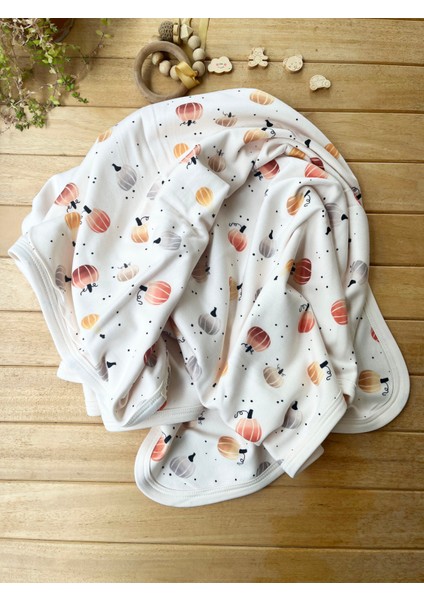 Bubbles Naturel Organik Pamuklu 80 x 85 cm Çift Kat Penye Bebek Battaniye Balkabağı modelleri