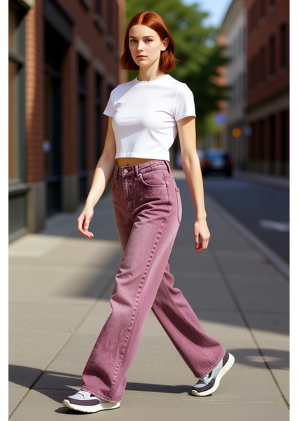 Kadın Vintage Geniş Paça Jean Pantolon Fonksiyonel Dayanıklı Kaliteli Konforlu Estetik Şık