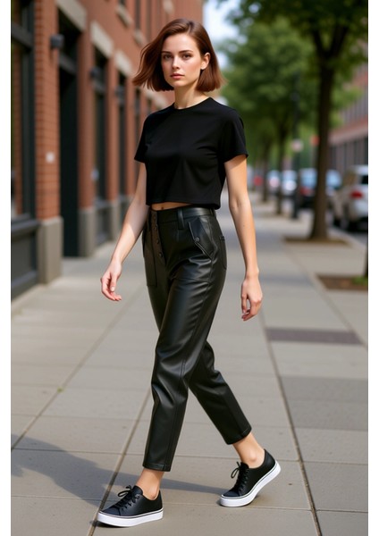 Kadin Dar Paça Suni Deri Pantolon Fonksiyonel Dayanıklı Kaliteli Konforlu Estetik Premium Şık modelleri