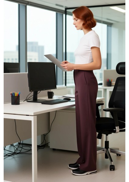 Kadın Mürdüm Düz Kesim Yüksek Bel Nervür Detaylı Pantolon Fonksiyonel Dayanıklı Kaliteli Şık fiyatları