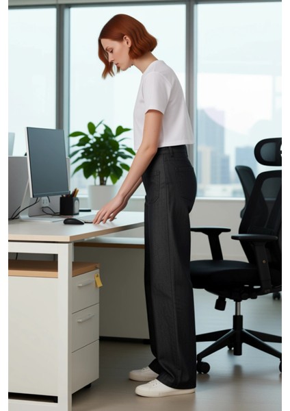 Kadın Geniş Paça Denim Pantolon Yüksek Bel Fonksiyonel Dayanıklı Kaliteli Konforlu Estetik fiyatları