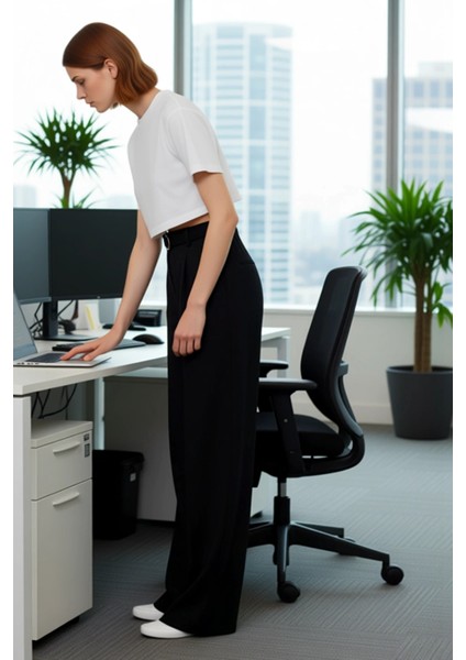 Kadın Wideleg Kemerli Yüksek Bel Örme Smart Pantolon Fonksiyonel Dayanıklı Kaliteli Modern