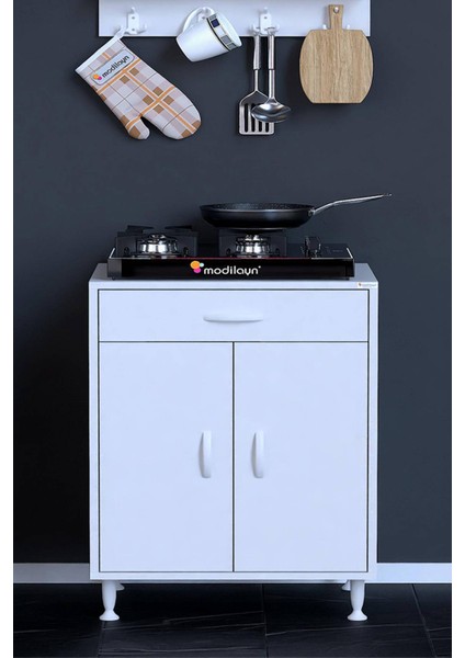 Doqu Ocak Altı Çok Amaçlı Mutfak Dolabı, 1 Çekmeceli, Kapaklı, Tüp Gözlü (48 Cm) Derinlik (5 Farklı Genişlik Seçeneği)