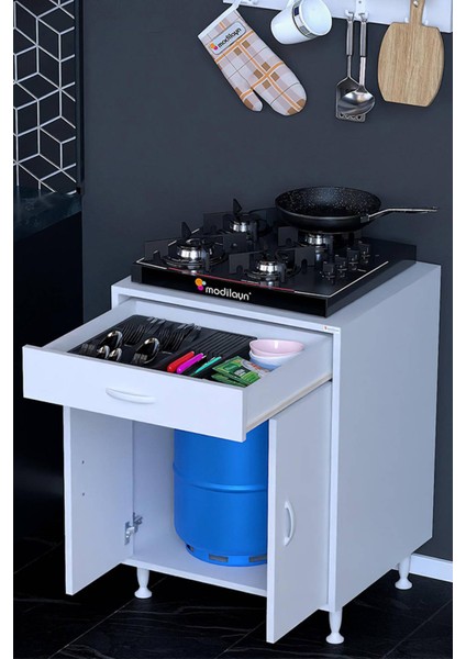 Doqu Ocak Altı Çok Amaçlı Mutfak Dolabı, 1 Çekmeceli, Kapaklı, Tüp Gözlü (48 Cm) Derinlik (5 Farklı Genişlik Seçeneği) fiyatları