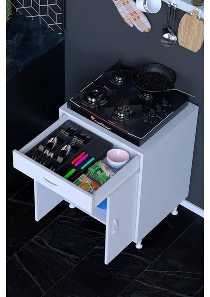 Doqu Ocak Altı Çok Amaçlı Mutfak Dolabı, 1 Çekmeceli, Kapaklı, Tüp Gözlü (48 Cm) Derinlik (5 Farklı Genişlik Seçeneği) modelleri