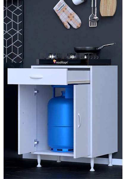 Doqu Ocak Altı Çok Amaçlı Mutfak Dolabı, 1 Çekmeceli, Kapaklı, Tüp Gözlü (48 Cm) Derinlik (5 Farklı Genişlik Seçeneği) fırsatları