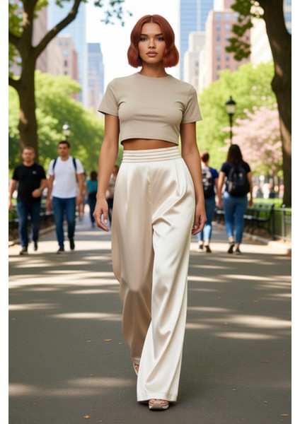 Kadın Wide Leg Saten Dokuma Pantolon Fonksiyonel Dayanıklı Kaliteli Konforlu Estetik Rahat fiyatları