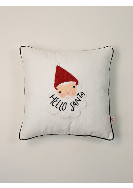 Hello Santa - Yılbaşı Serisi Motto Yazılı Siyah Fitilli Yeni Yıl Punch Kırlent Yastık Kılıfı