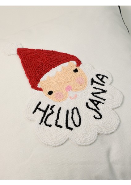 Hello Santa - Yılbaşı Serisi Motto Yazılı Siyah Fitilli Yeni Yıl Punch Kırlent Yastık Kılıfı modelleri