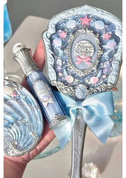 Shell’s Mavi Deniz Kabuğu Vintage Mücevher El Aynası