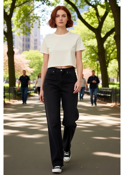 Yüksek Bel Geniş Paça Denim Pantolon Kadın Fonksiyonel Dayanıklı Kaliteli Konforlu Estetik modelleri