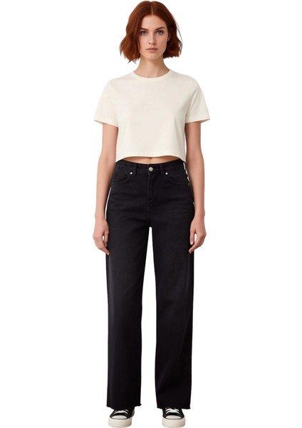 Yüksek Bel Geniş Paça Denim Pantolon Kadın Fonksiyonel Dayanıklı Kaliteli Konforlu Estetik fırsatları