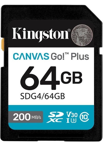 Kingston SDG4-64GB 64GB Sdxc Canvas Go Plus Gen4 200MB-S C10 Uhs-I U3 V30 Hafıza Kartı