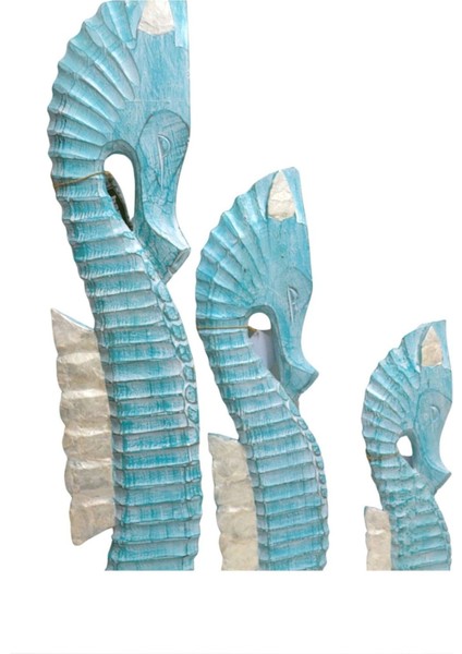 Ahşap Dekoratif Deniz Atı Üç Lü Set 100 - 80 - 60 cm Otantik El Yapımı Biblo fiyatları