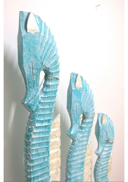 Ahşap Dekoratif Deniz Atı Üç Lü Set 100 - 80 - 60 cm Otantik El Yapımı Biblo modelleri