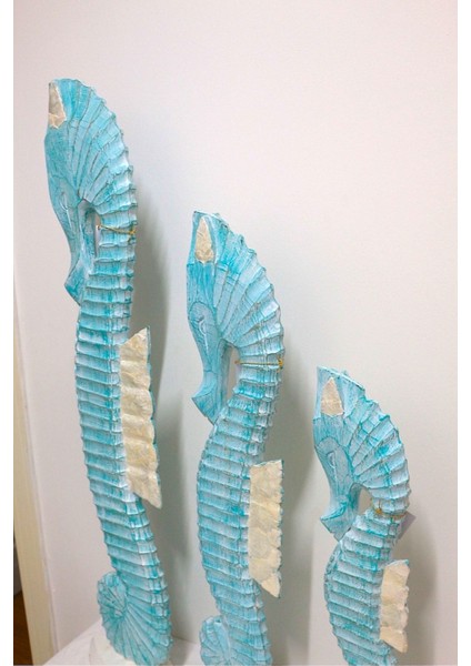 Ahşap Dekoratif Deniz Atı Üç Lü Set 100 - 80 - 60 cm Otantik El Yapımı Biblo fırsatları