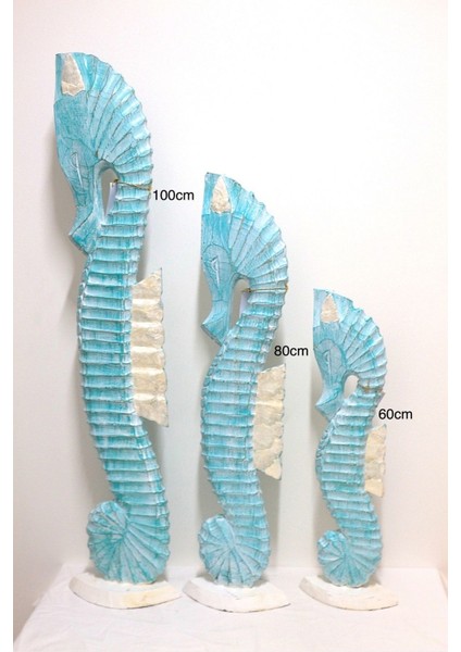 Ahşap Dekoratif Deniz Atı Üç Lü Set 100 - 80 - 60 cm Otantik El Yapımı Biblo indirimleri