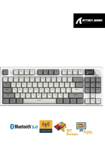 Attack Shark K86 Retrogrey App Uygulamalı Tri-Mode E-Sports Profesyonel Gaming Oyuncu Klavye