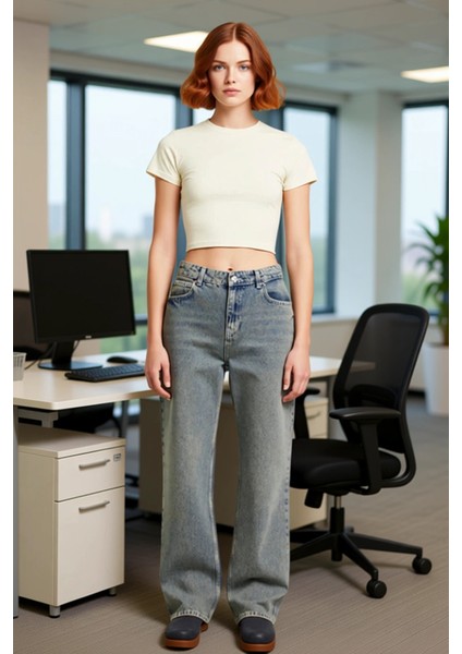 Kadın Vintage Yıkama Efektli Straight Kesim Jean Pantolon Fonksiyonel Dayanıklı Kaliteli Şık fiyatları