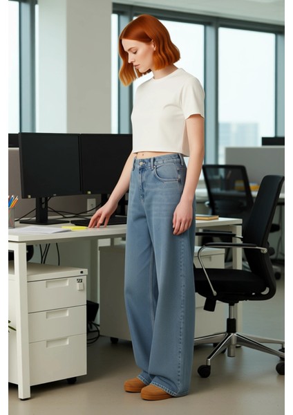 Kadın Yüksek Bel Geniş Paça Palazzo Jean Pantolon Fonksiyonel Dayanıklı Kaliteli Konforlu Şık fiyatları