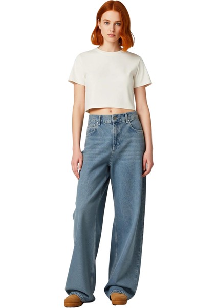 Kadın Yüksek Bel Geniş Paça Palazzo Jean Pantolon Fonksiyonel Dayanıklı Kaliteli Konforlu Şık fırsatları