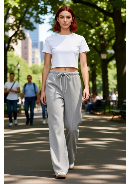 Kadın Antrasit Çizgili Geniş Kesim Örme Pantolon Fonksiyonel Dayanıklı Kaliteli Konforlu Şık modelleri