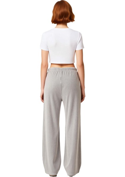 Kadın Antrasit Çizgili Geniş Kesim Örme Pantolon Fonksiyonel Dayanıklı Kaliteli Konforlu Şık indirimleri
