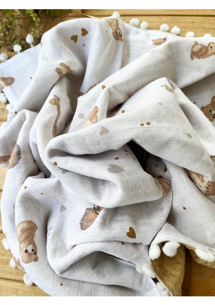 Tavşan Desenli Çift Katlı Müslin ve Waffle Kumaş Alt Açma , Yastık ve Battaniye 3'lü Set 40 x 70 Tek Ebat fırsatları