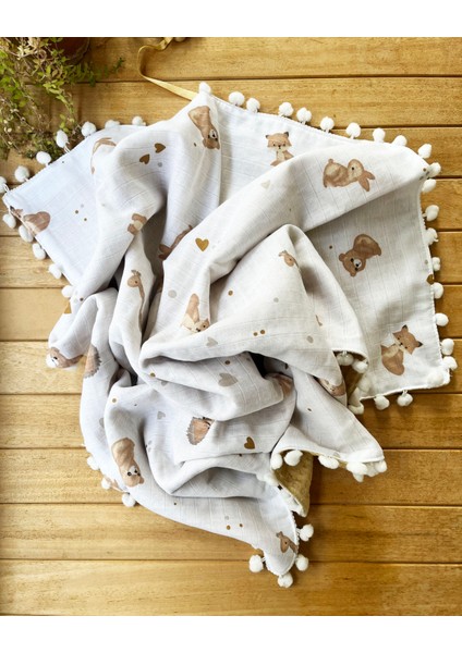 Tavşan Desenli Çift Katlı Müslin ve Waffle Kumaş Alt Açma , Yastık ve Battaniye 3'lü Set 40 x 70 Tek Ebat indirimleri