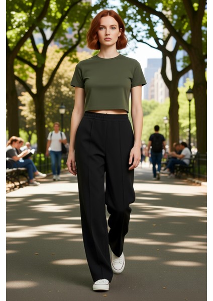 Kadın Geniş Paça Nervürlü Esnek Örme Pantolon Fonksiyonel Dayanıklı Kaliteli Konforlu Spor modelleri