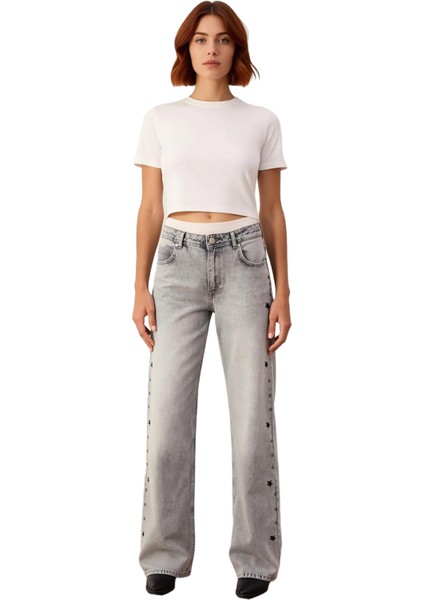 Kadın Cool & Comfort Yıldızlı Geniş Paça Jean Fonksiyonel Dayanıklı Kaliteli Konforlu Spor