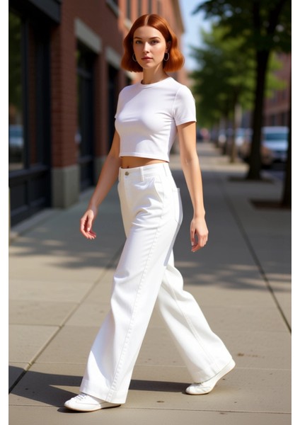 Kadın Düğmeli Yüksek Bel Bol Paça Kot Pantolon Fonksiyonel Dayanıklı Kaliteli Konforlu Şık modelleri