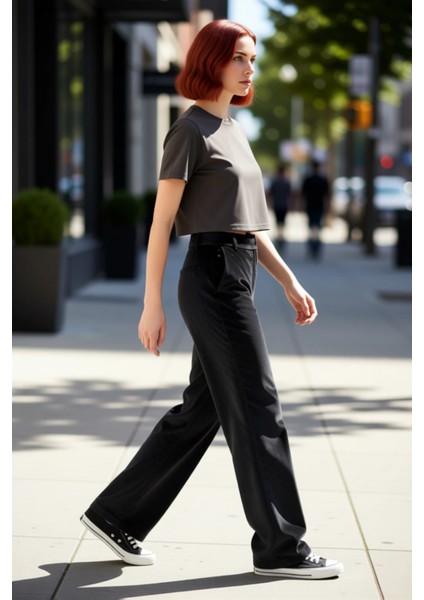 Kadife Geniş Paça Pantolon Kadın Fonksiyonel Dayanıklı Kaliteli Konforlu Estetik Premium Şık