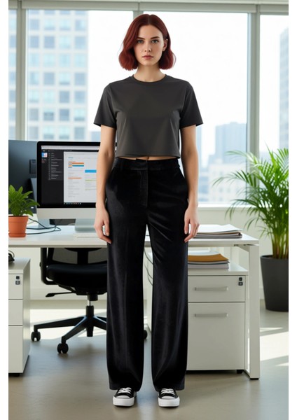 Kadife Geniş Paça Pantolon Kadın Fonksiyonel Dayanıklı Kaliteli Konforlu Estetik Premium Şık fiyatları
