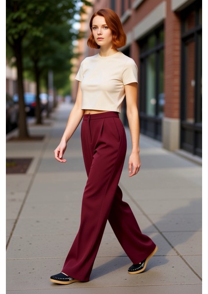 Kadın Dokuma Geniş Paça Pantolon Yüksek Bel Fonksiyonel Dayanıklı Kaliteli Konforlu Modern modelleri