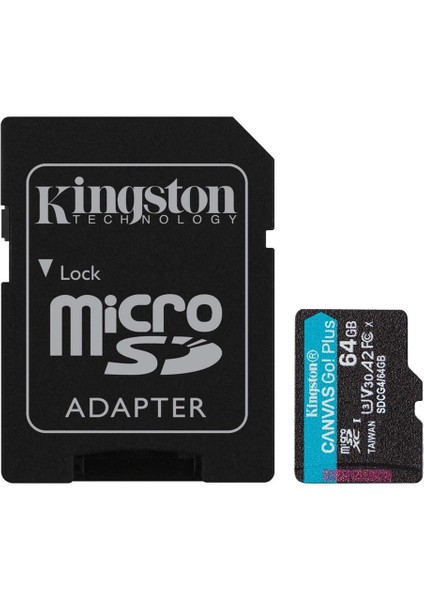 Kingston SDCG4-64GB 64GB Microsdxc Canvas Go Plus Gen4 200MB-S A2 U3 V30 Card + Adp Hafıza Kartı