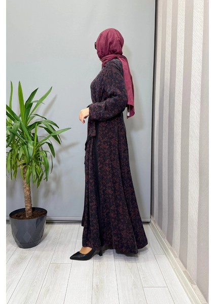 Çiçek Desenli Cupra Ipek Elbise Bordo 38829 fiyatları