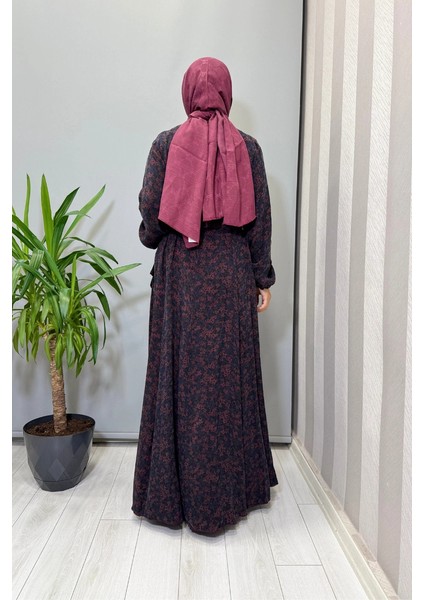 Çiçek Desenli Cupra Ipek Elbise Bordo 38829 modelleri