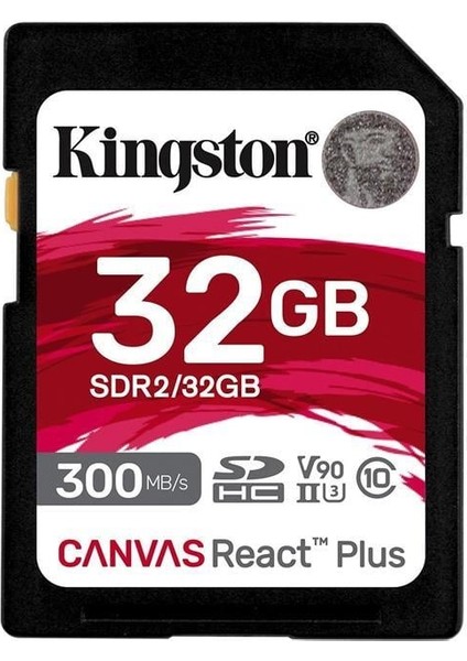 Kingston SDR2-32GB Canvas React Plus Sdhc Uhs-Iı 300R-260W U3 V90 For Full Hd-4k-8k Hafıza Kartı