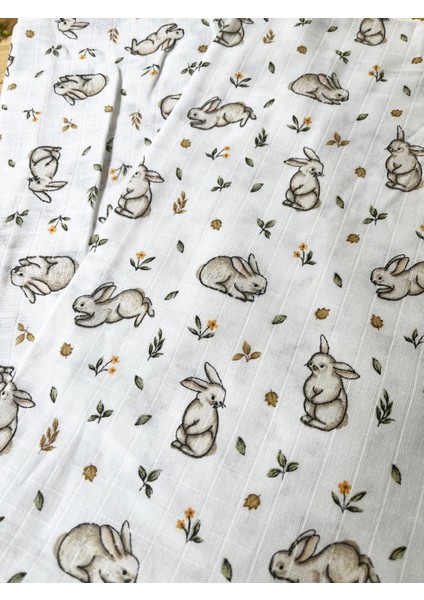 85X75CM Kenarı Oyalı Tavşan Desenli Tek Katlı %100 Pamuk Müslin Battaniye indirimleri