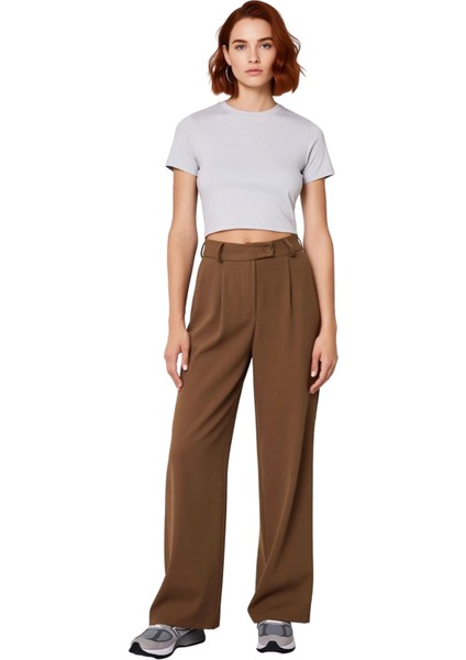 Kadın Düz Renk Geniş Paça Dokuma Pantolon Fonksiyonel Dayanıklı Kaliteli Konforlu Estetik Şık fırsatları