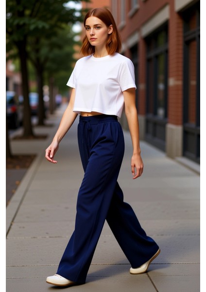 Kadın Düz Dokuma Geniş Paça Pantolon Fonksiyonel Dayanıklı Kaliteli Konforlu Estetik Rahat modelleri